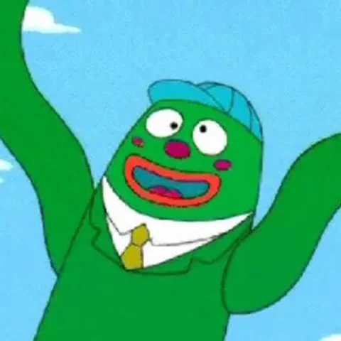 Justin Daniels' board photo of choice: a cheerful green cartoon character in a suit and cap, arms raised